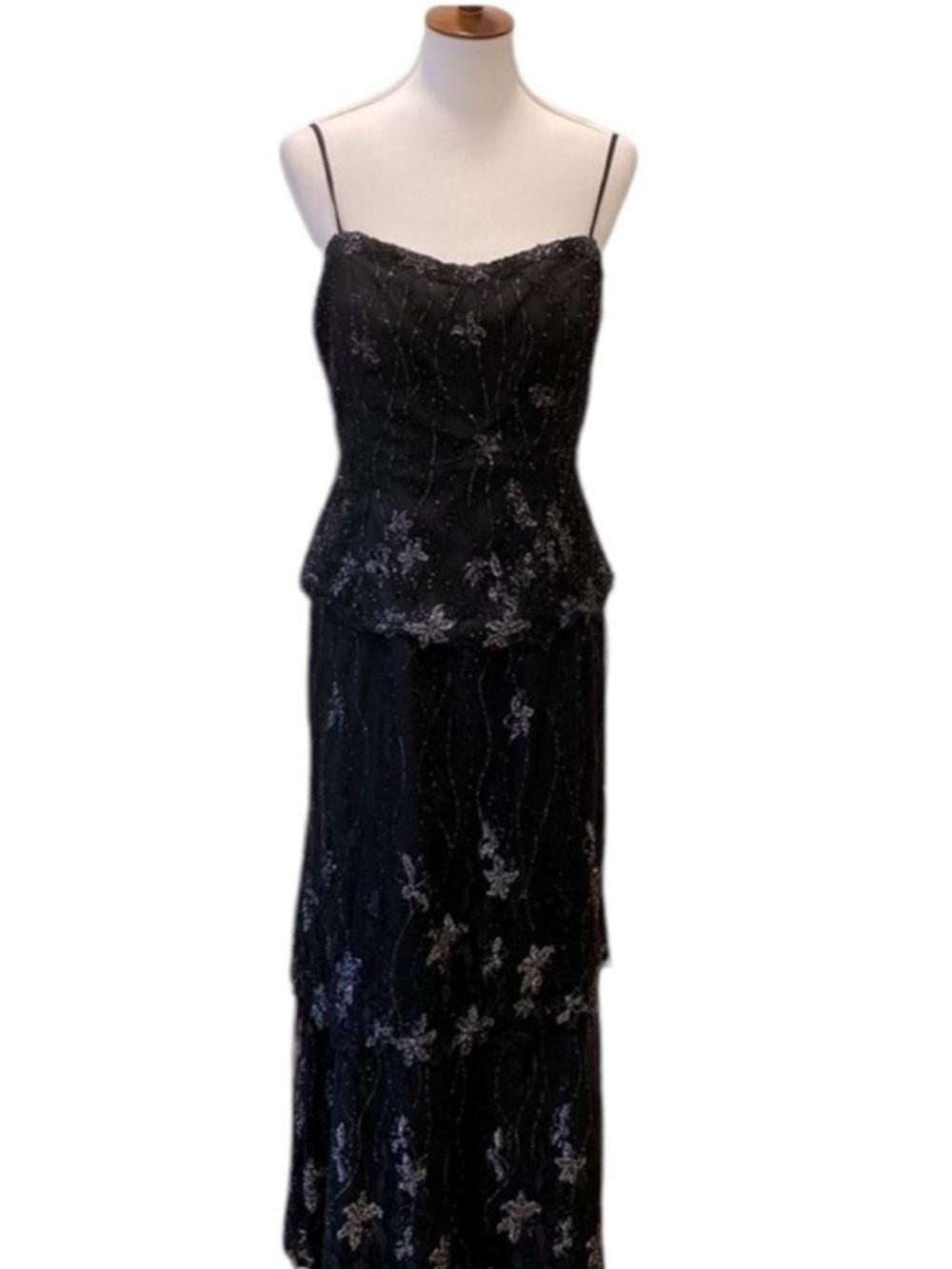 Vintage Black Gown Medium Y2K Formal dress Large Long Bead 90s Slipdress Elegant - Picture 5 of 17